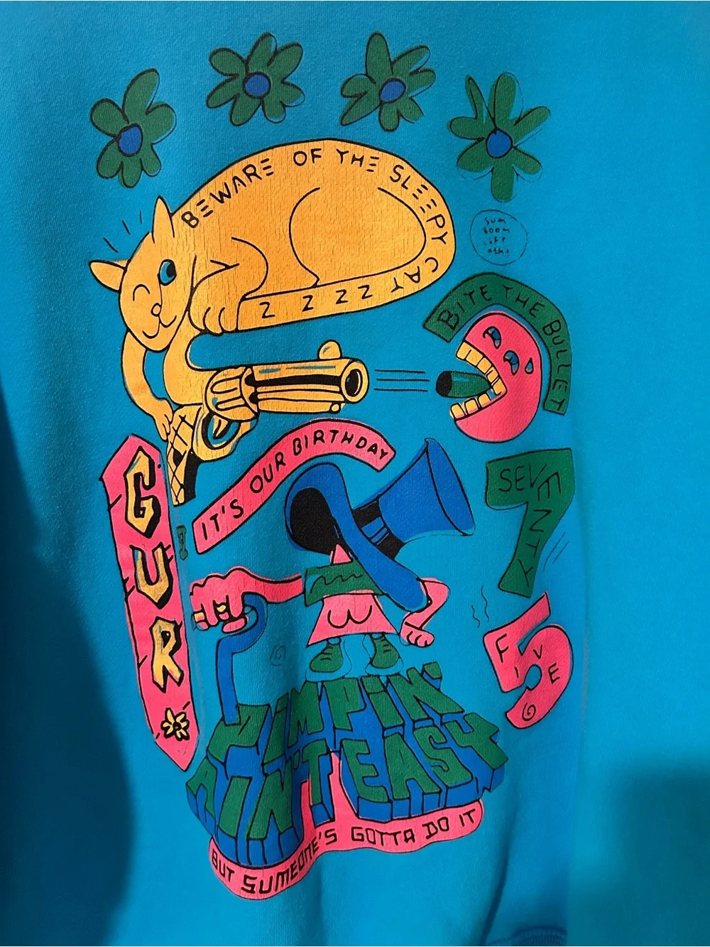 Bright Blue Graphic Cat-Print Pet Cat Sweater